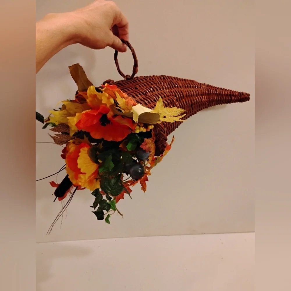 Autumn Cornucopia with Orange & Yellow Accents Of Harvest Flowers Leaves Berries